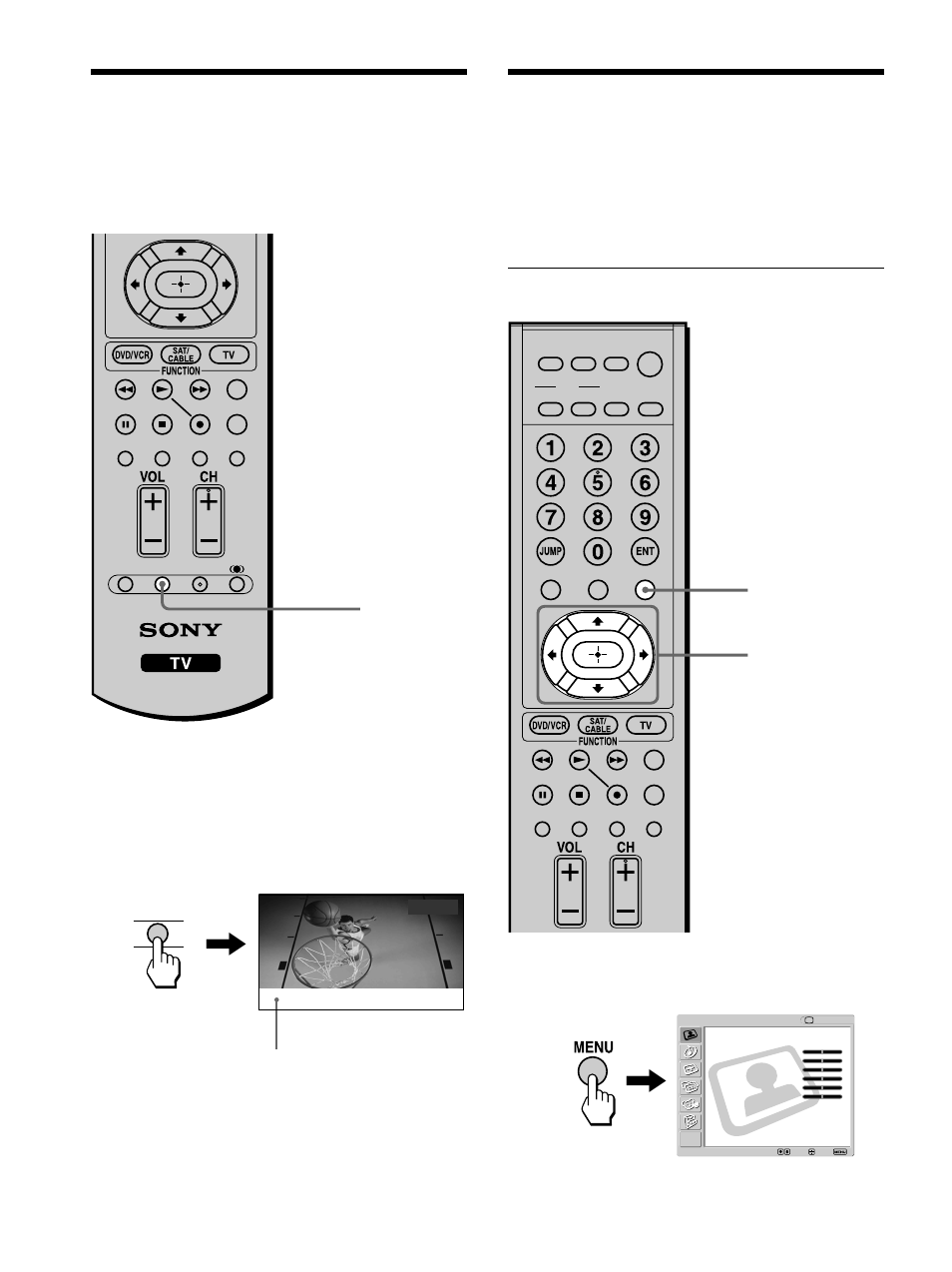 Using the freeze function, Using the center speaker feature, Setting the center speaker mode | 2 - 5 1, 6 , using the freeze function, Press menu, Freeze | Sony KLV-32M1 User Manual | Page 50 / 80