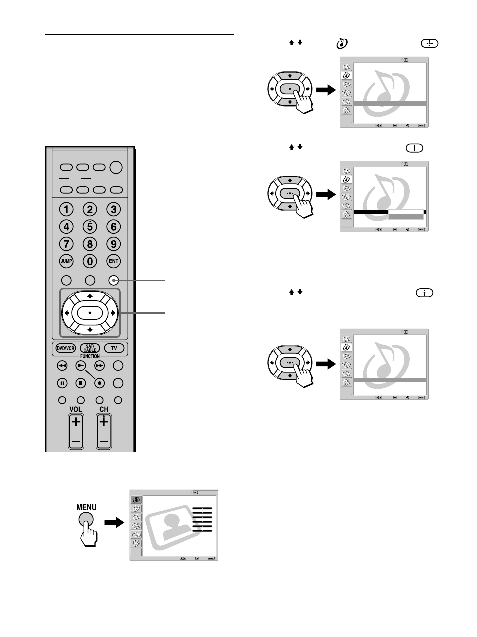 Adjusting the phase of the sound, Press v/v to select (audio), then press, Press v/v to select “phase” then press | Press menu to exit the menu screen, Press menu | Sony KLV-32M1 User Manual | Page 52 / 80