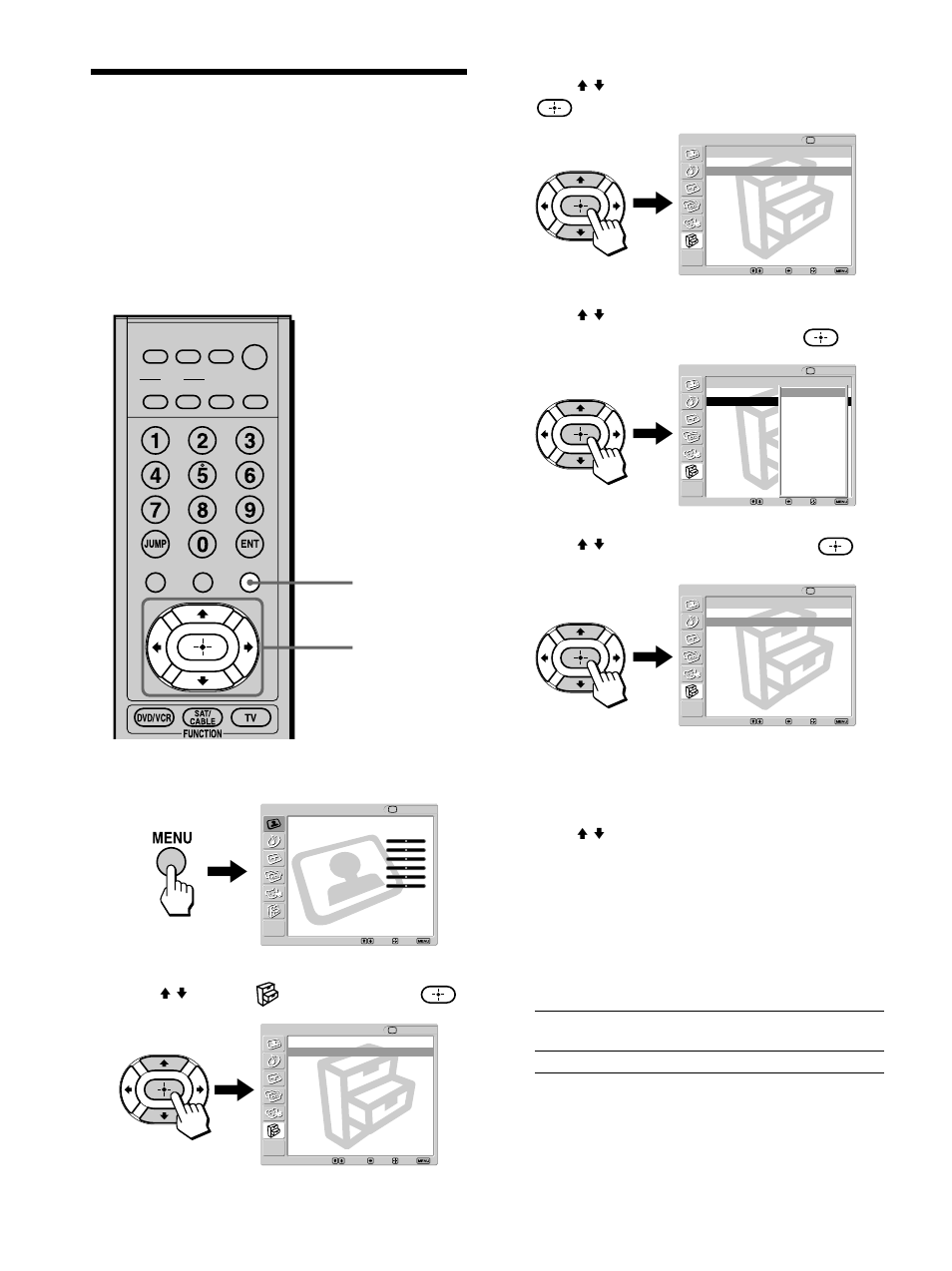 Using the video label and skip feature, Using the video label and, Skip feature | Press menu, Press v/v to select (setup), then press, Press v/v to select “video label,” then press, Press menu to exit the menu screen | Sony KLV-32M1 User Manual | Page 54 / 80