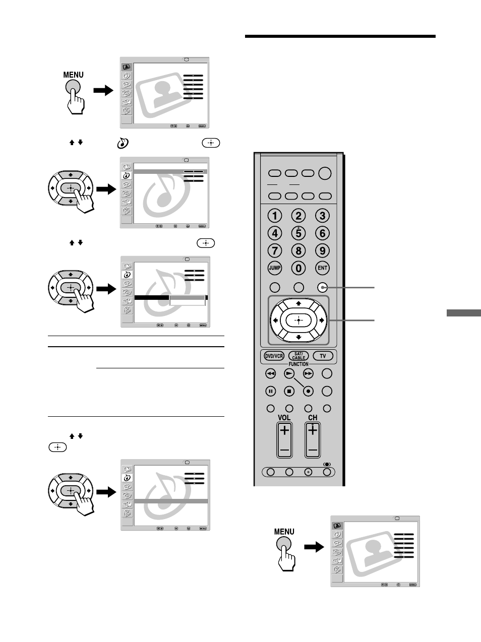 Selecting how to control the volume, Of the tv’s speakers, Using advanced features | Press menu, Press v/v to select (audio), then press, Press v/v to select “speaker,” then press, Press v/v to select the desired option, then press, Press menu to exit the menu screen, Continued) | Sony KLV-32M1 User Manual | Page 65 / 80