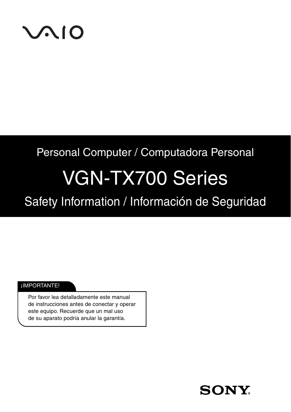 Sony VGN-TX790P User Manual | 24 pages