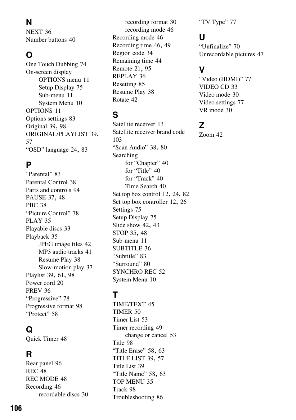 Sony RDR-GX255 User Manual | Page 106 / 128