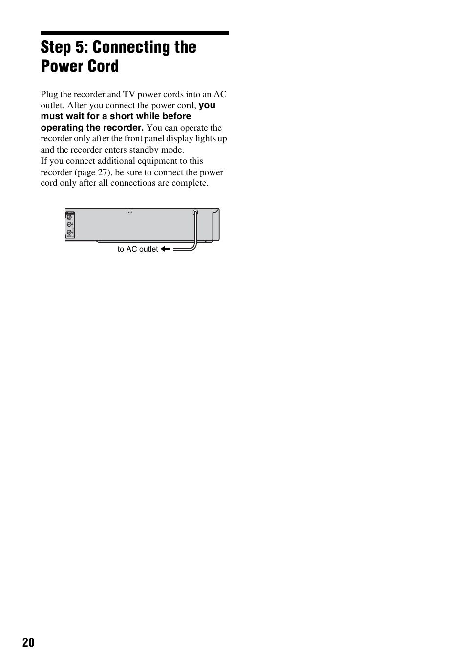 Step 5: connecting the power cord | Sony RDR-GX255 User Manual | Page 20 / 128