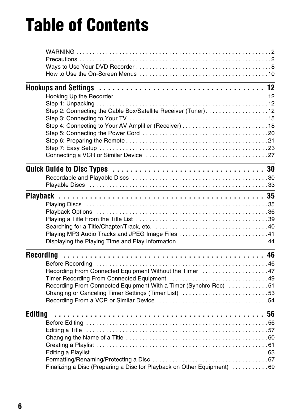 Sony RDR-GX255 User Manual | Page 6 / 128