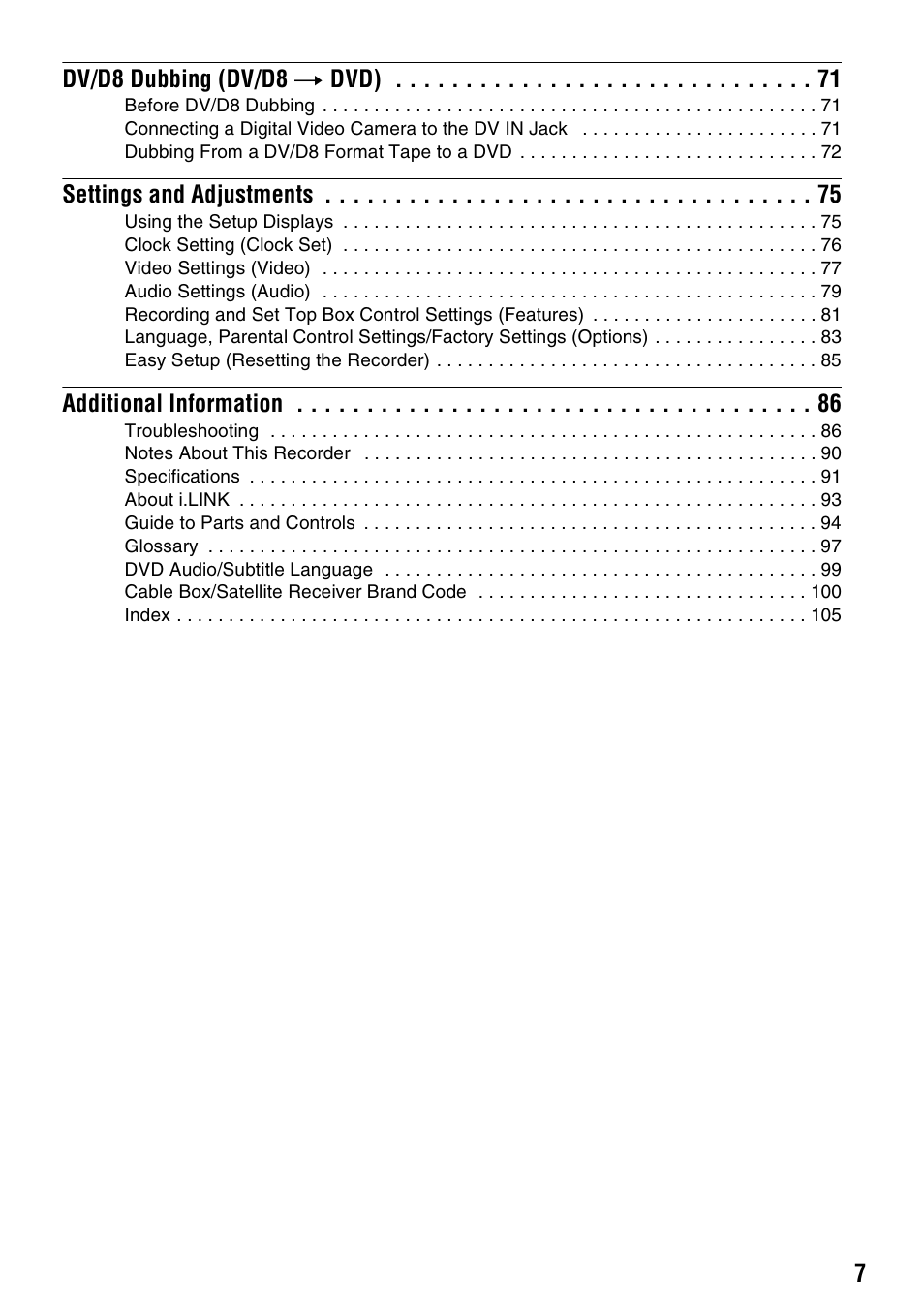 Sony RDR-GX255 User Manual | Page 7 / 128