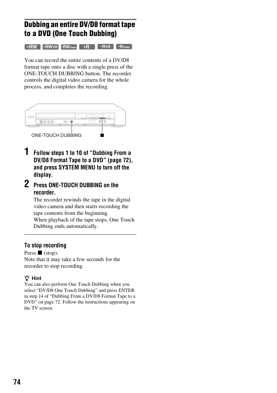 Sony RDR-GX255 User Manual | Page 74 / 128