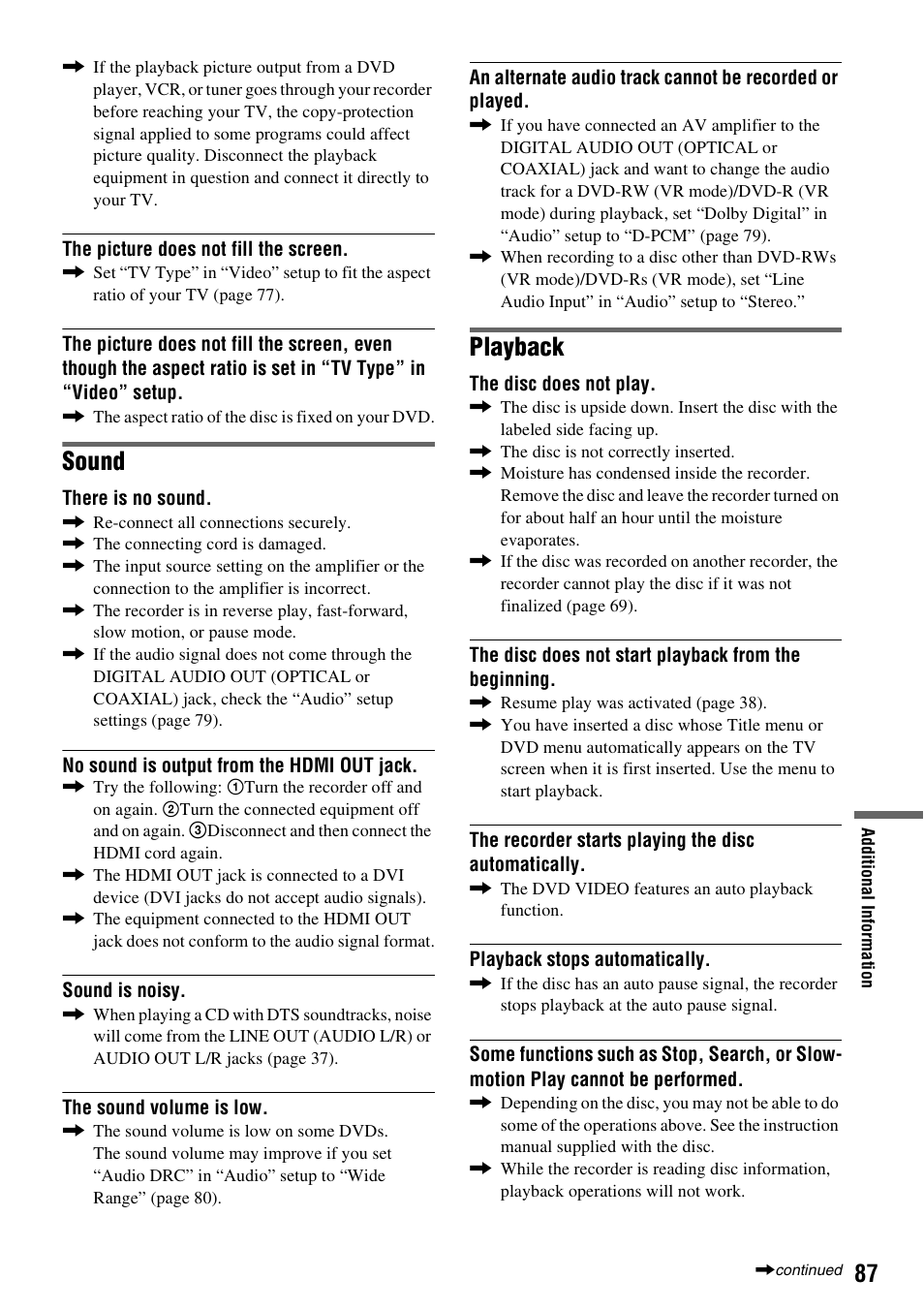 Sound, Playback | Sony RDR-GX255 User Manual | Page 87 / 128