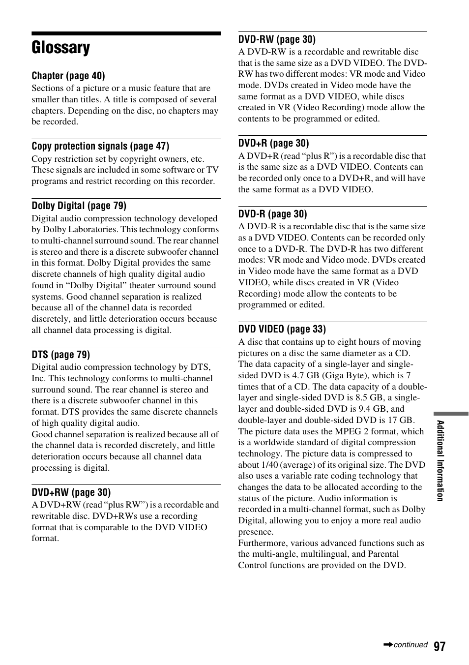 Glossary | Sony RDR-GX255 User Manual | Page 97 / 128