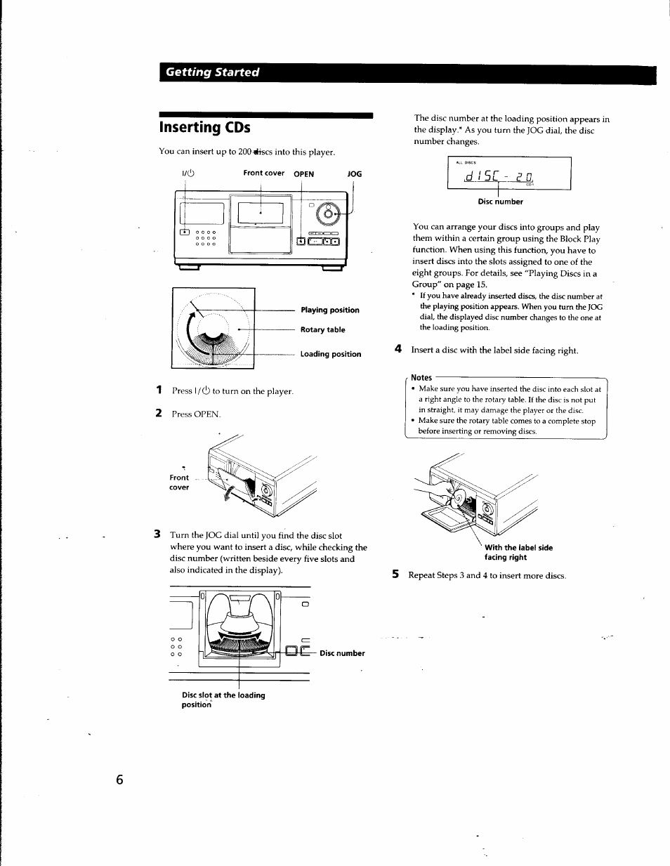 Inserting cds | Sony CDP-CX681 User Manual | Page 6 / 18