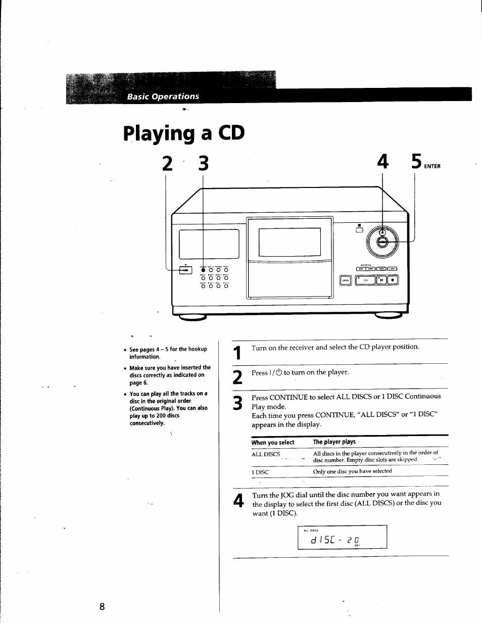 Playing a cd | Sony CDP-CX681 User Manual | Page 8 / 18