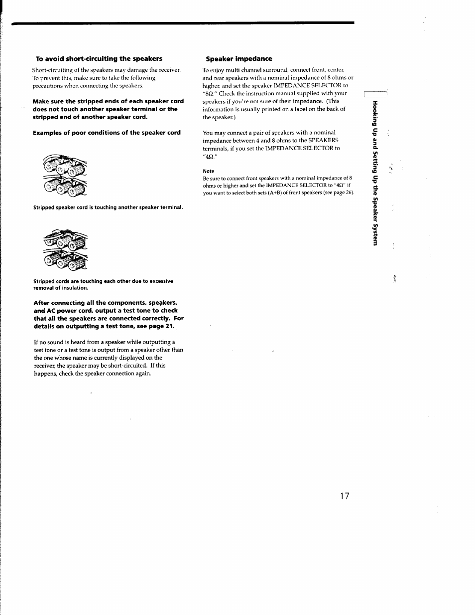 To avoid short-circuiting the speakers, Speaker impedance | Sony STR-DB930 User Manual | Page 17 / 58