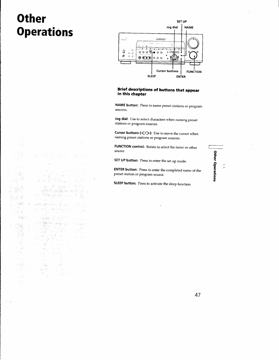 Other, Operations, Other operations | Sony STR-DB930 User Manual | Page 47 / 58