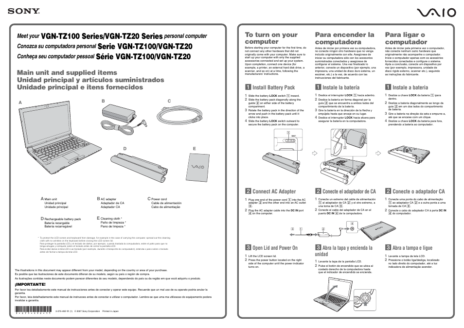 Sony VGN-TZ185N User Manual | 2 pages