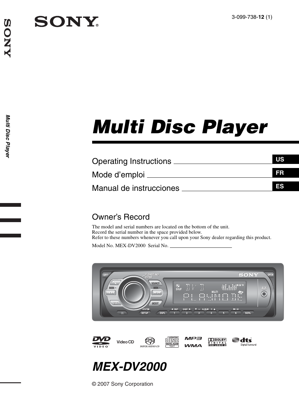 Sony MEX-DV2000 User Manual | 192 pages