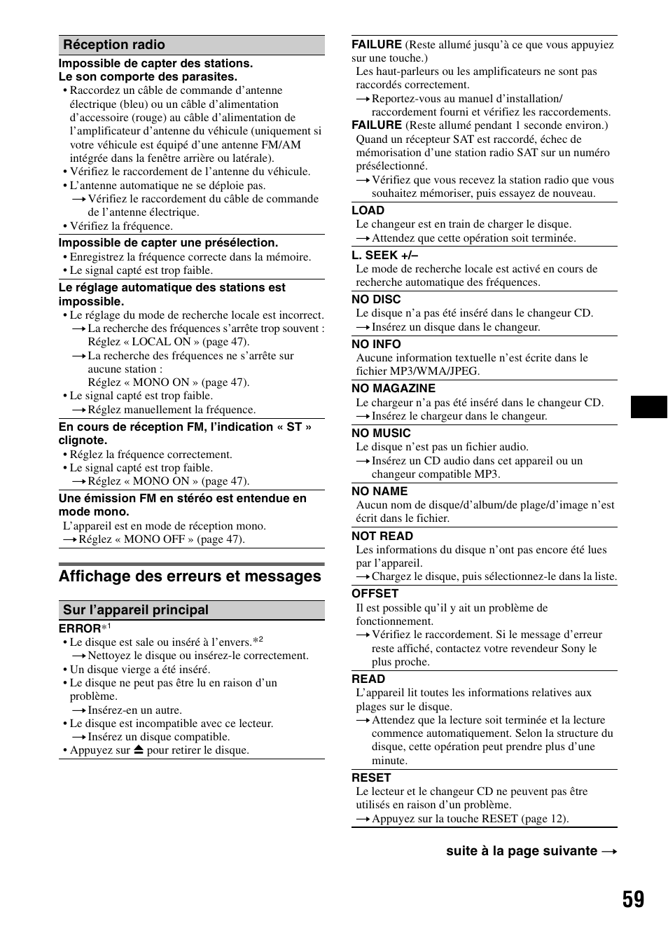 Affichage des erreurs et messages | Sony MEX-DV2000 User Manual | Page 119 / 192