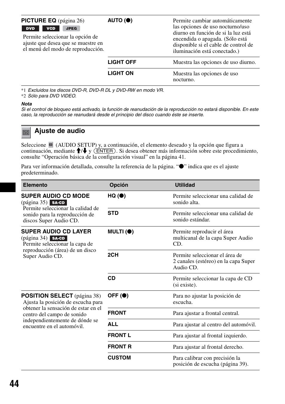 Ajuste de audio, Configurac | Sony MEX-DV2000 User Manual | Page 168 / 192