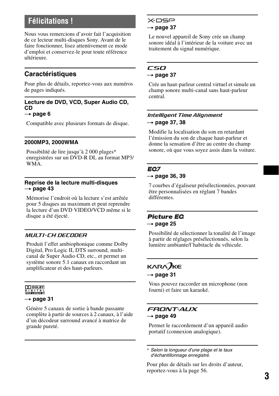 Félicitations | Sony MEX-DV2000 User Manual | Page 63 / 192