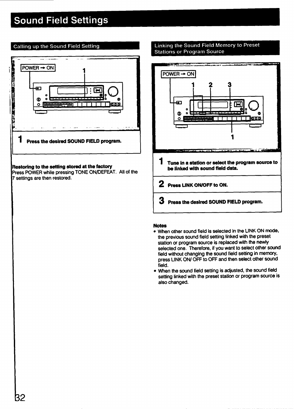 Sound field settings, Notes | Sony STR-D790 User Manual | Page 32 / 40