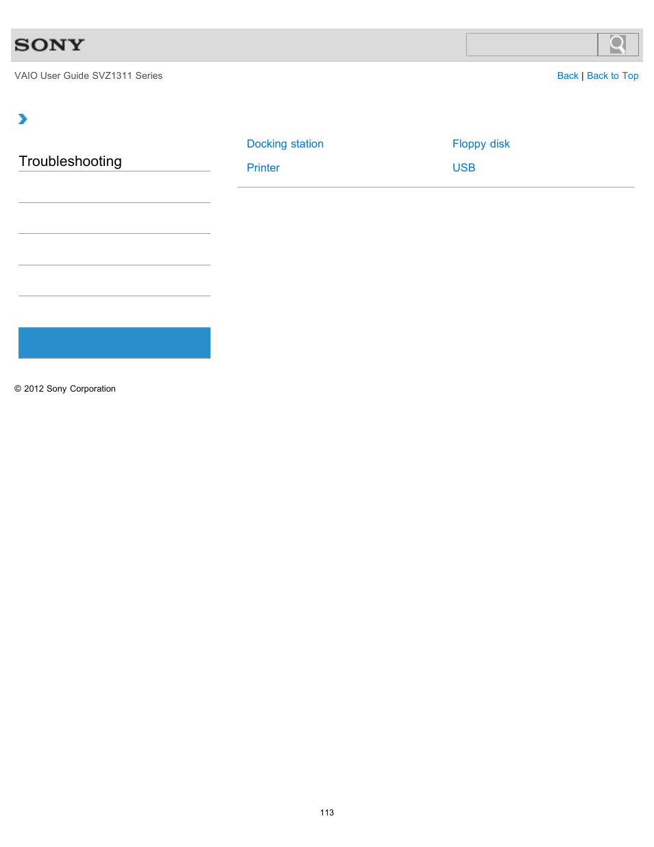 Peripheral devices, Troubleshooting | Sony SVZ13116GXX User Manual | Page 113 / 411