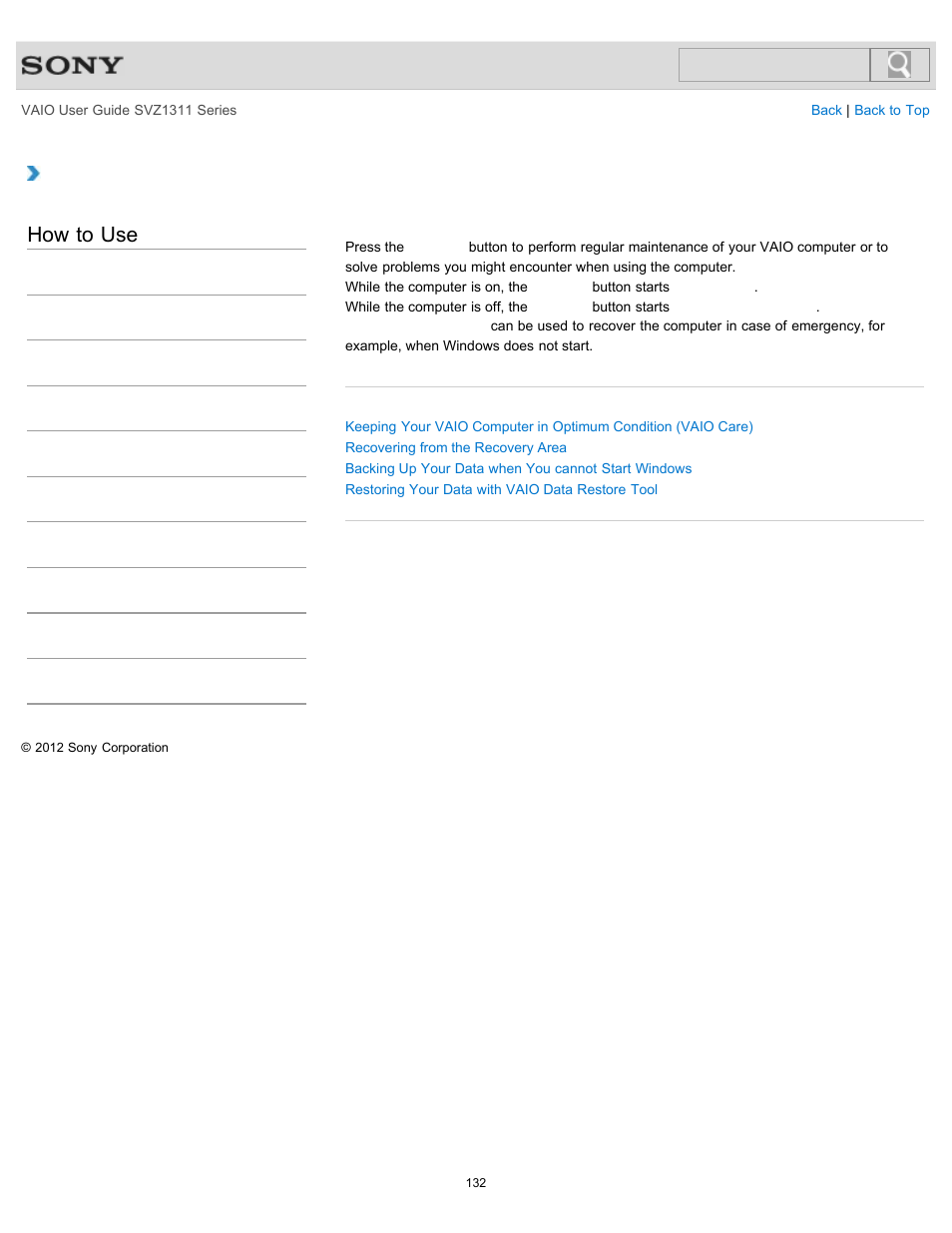 About the assist button, Details, How to use | Sony SVZ13116GXX User Manual | Page 132 / 411