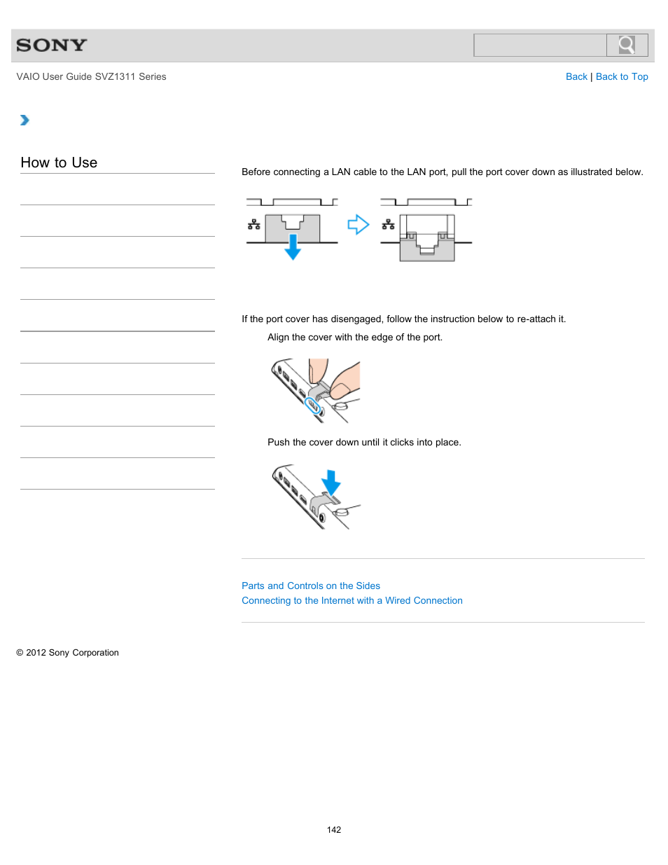 Using the lan port, Details, How to use | Sony SVZ13116GXX User Manual | Page 142 / 411