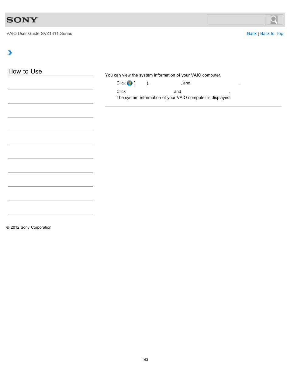 Viewing the system information, How to use | Sony SVZ13116GXX User Manual | Page 143 / 411