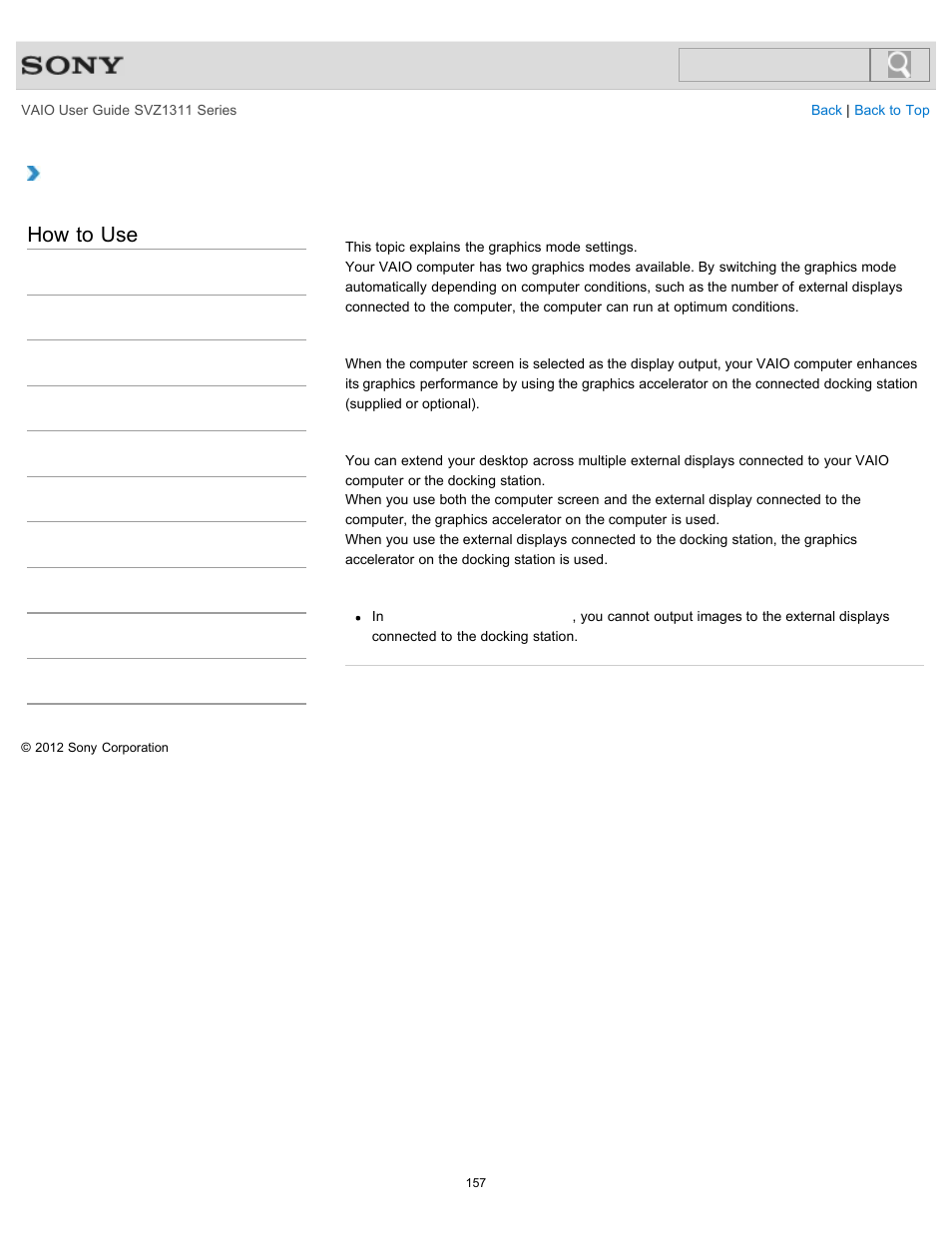 About graphics modes, How to use | Sony SVZ13116GXX User Manual | Page 157 / 411