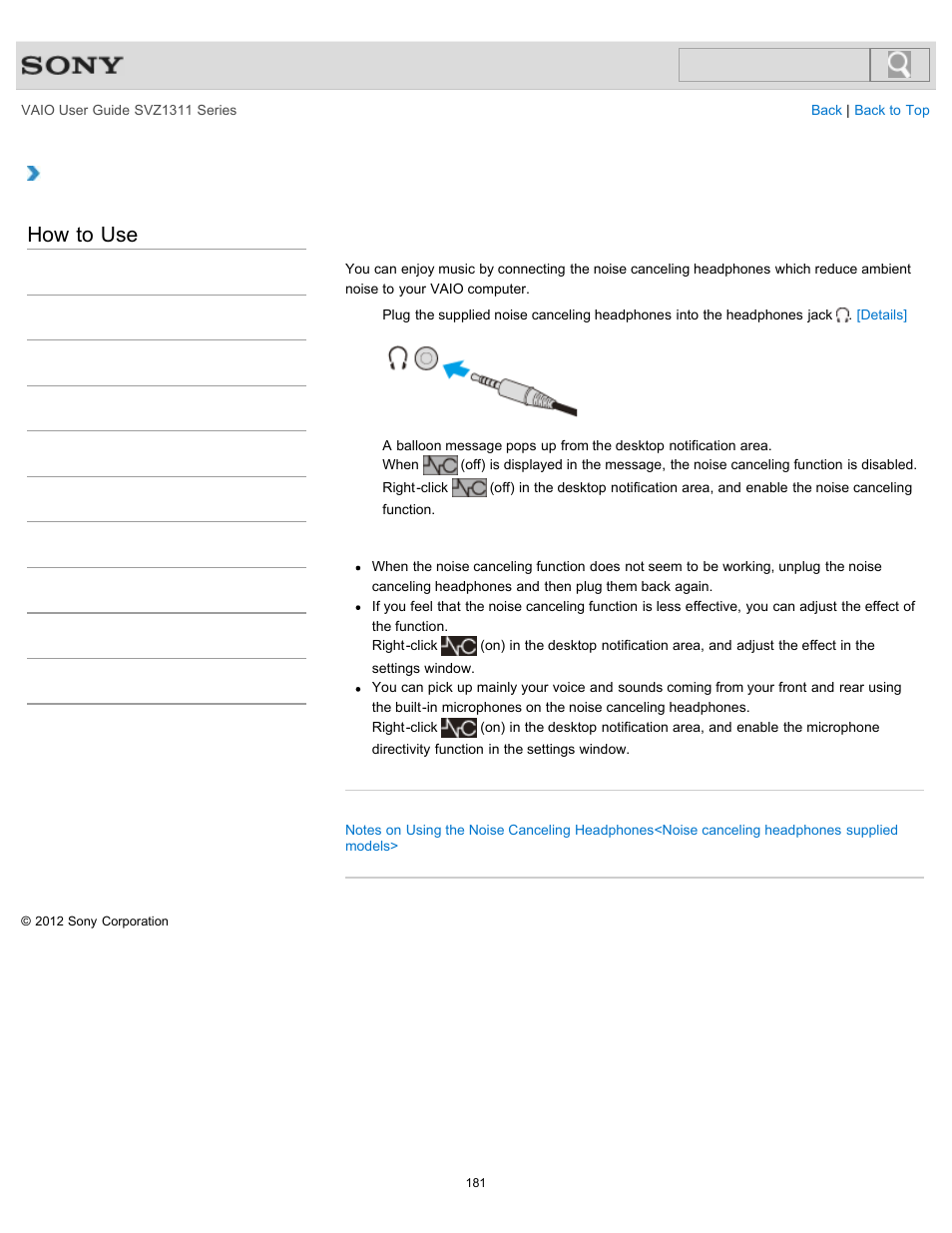 Supplied models, How to use | Sony SVZ13116GXX User Manual | Page 181 / 411