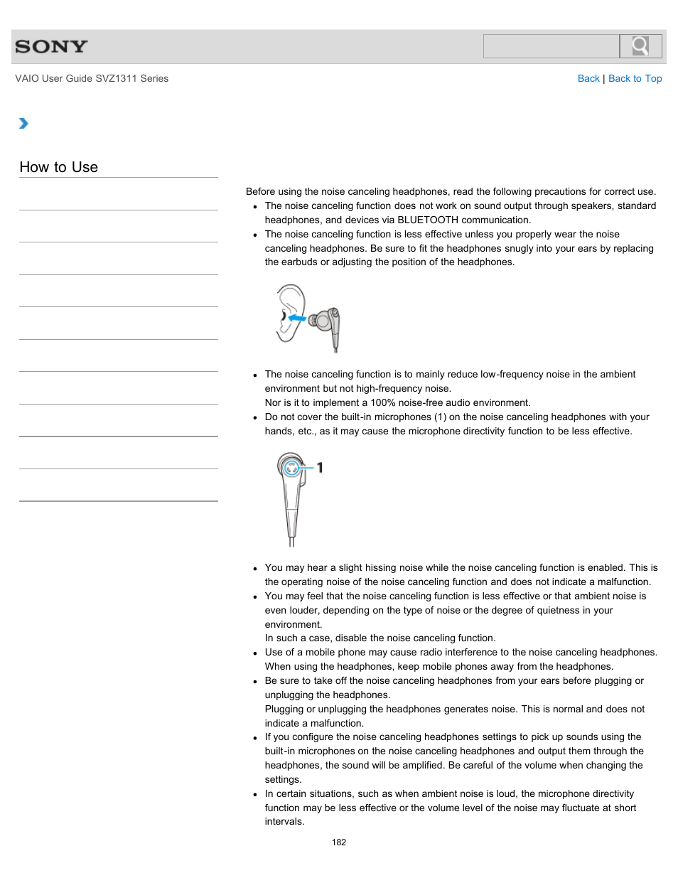 Headphones supplied models, How to use | Sony SVZ13116GXX User Manual | Page 182 / 411