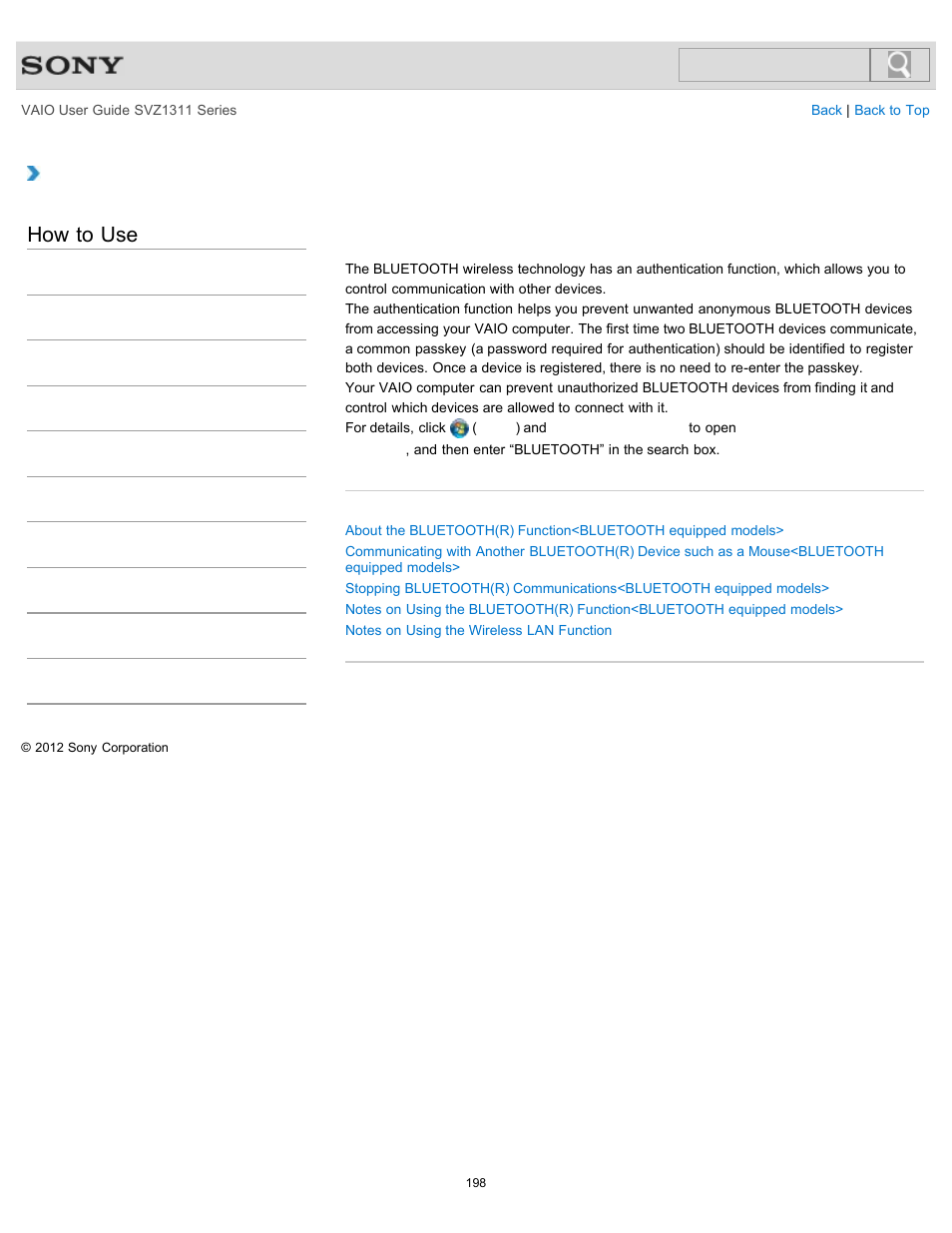 How to use | Sony SVZ13116GXX User Manual | Page 198 / 411