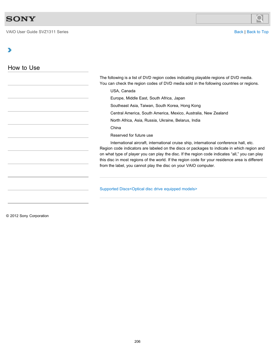 How to use | Sony SVZ13116GXX User Manual | Page 206 / 411