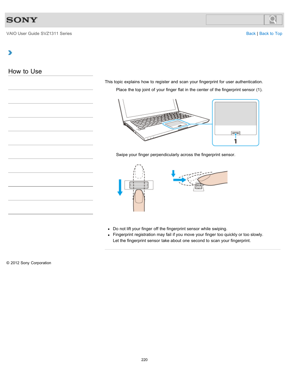 How to use | Sony SVZ13116GXX User Manual | Page 220 / 411