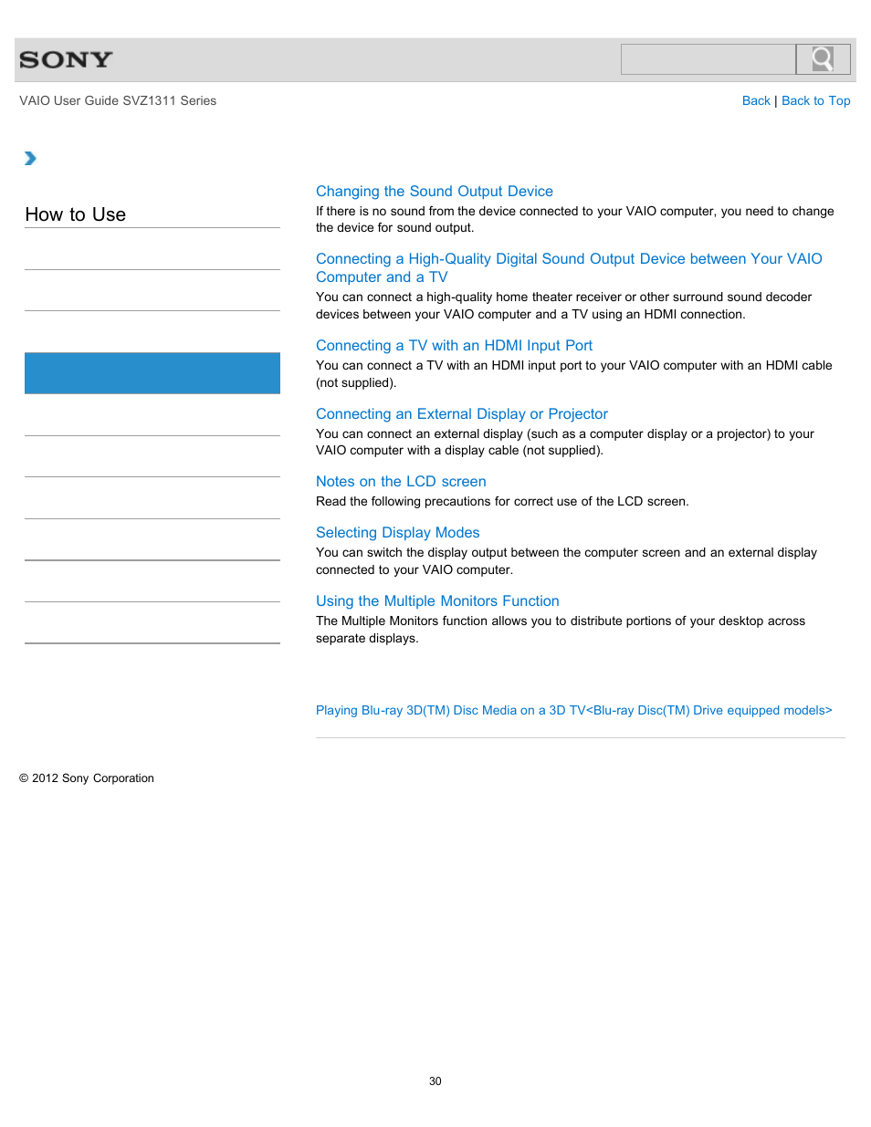 Peripheral device, How to use | Sony SVZ13116GXX User Manual | Page 30 / 411