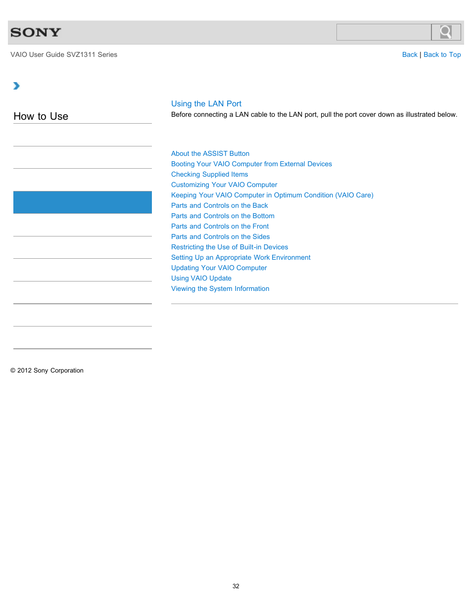 Vaio computer, How to use | Sony SVZ13116GXX User Manual | Page 32 / 411