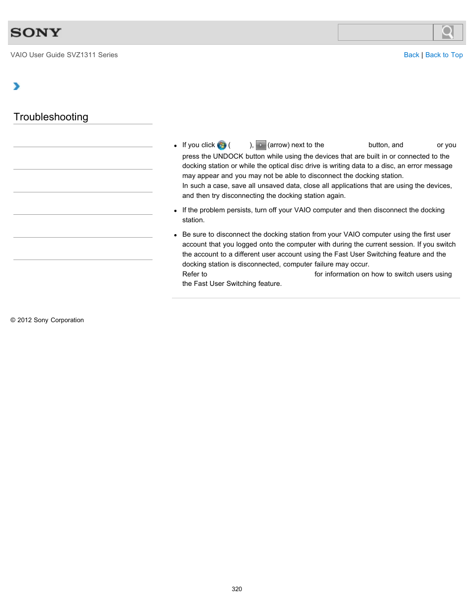 Troubleshooting | Sony SVZ13116GXX User Manual | Page 320 / 411