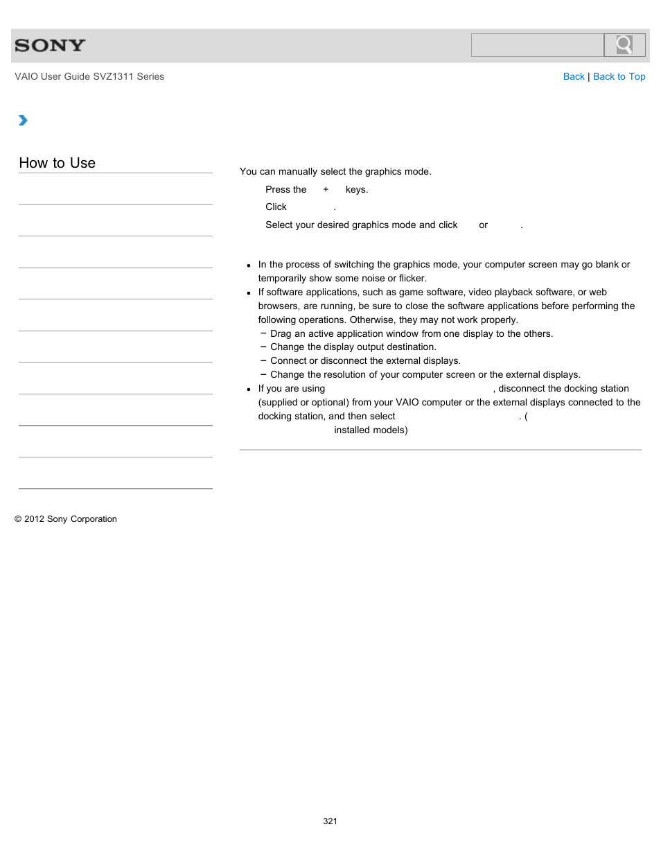 Details, Selecting the graphics mode, How to use | Sony SVZ13116GXX User Manual | Page 321 / 411