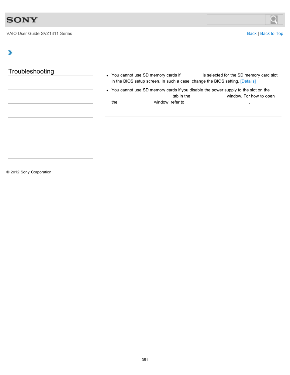Why can’t i write data to an sd memory card, Troubleshooting | Sony SVZ13116GXX User Manual | Page 351 / 411