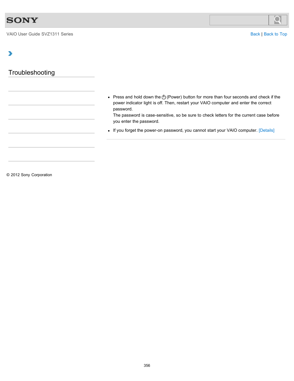 Consecutively, Troubleshooting | Sony SVZ13116GXX User Manual | Page 356 / 411