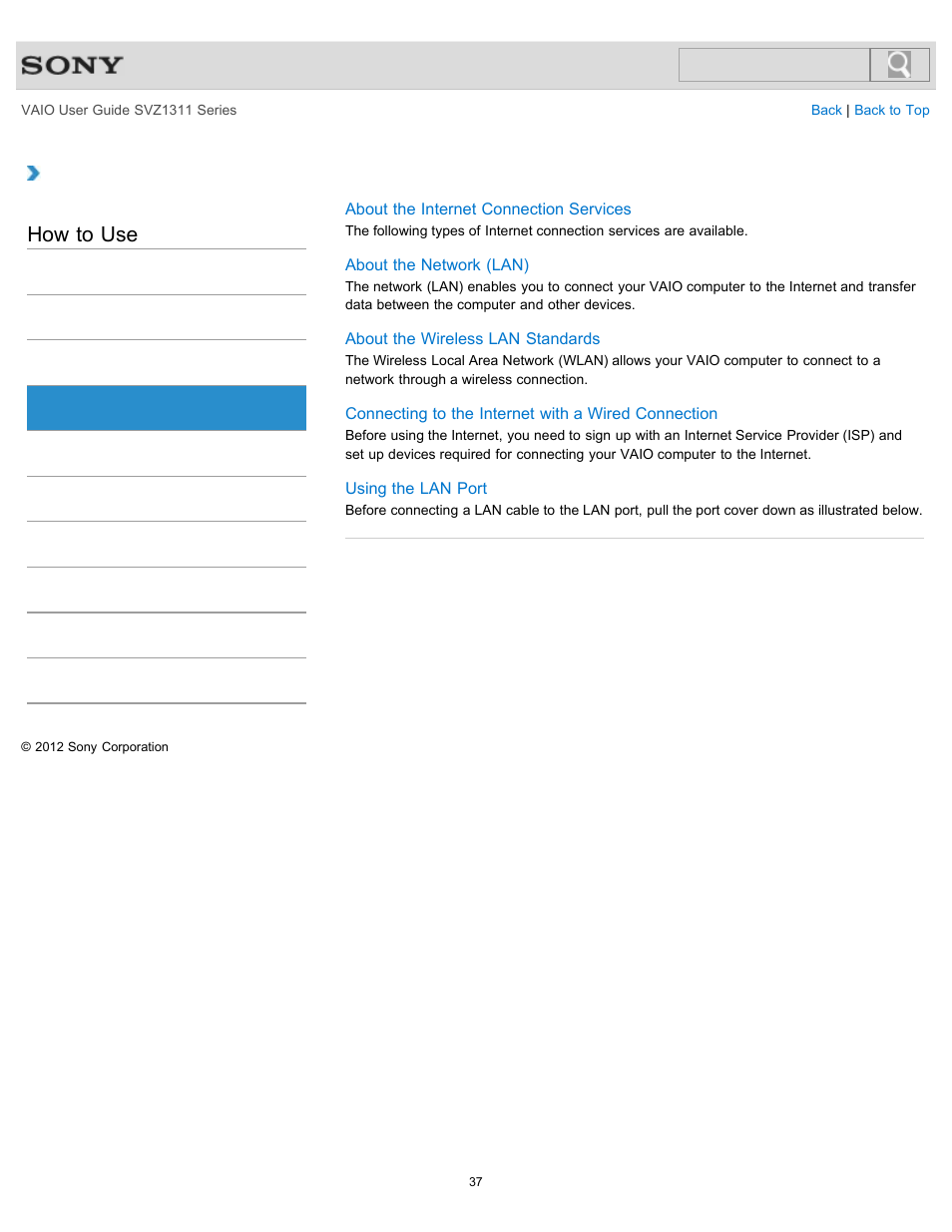 How to use | Sony SVZ13116GXX User Manual | Page 37 / 411