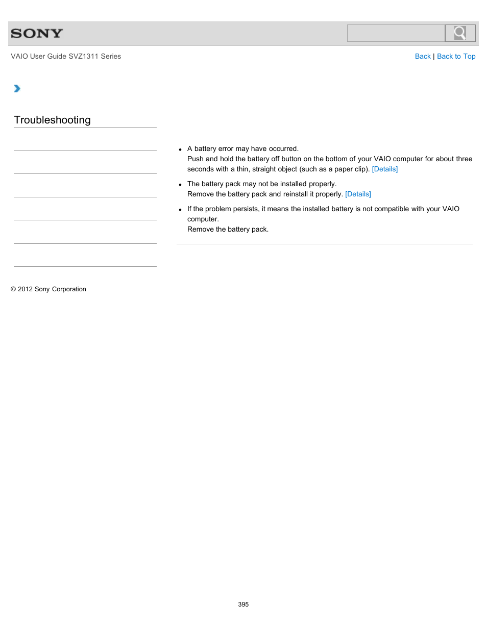 Troubleshooting | Sony SVZ13116GXX User Manual | Page 395 / 411