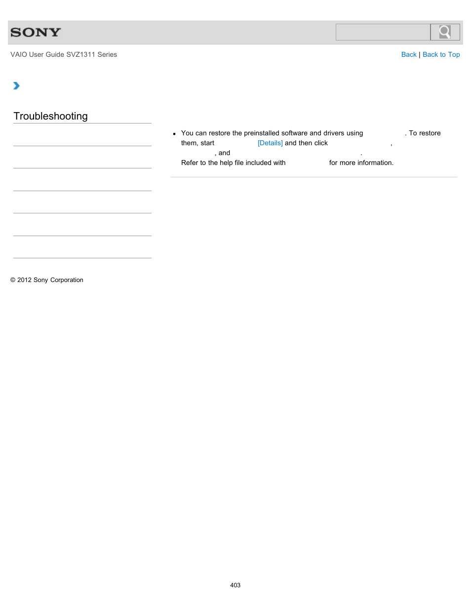 Troubleshooting | Sony SVZ13116GXX User Manual | Page 403 / 411