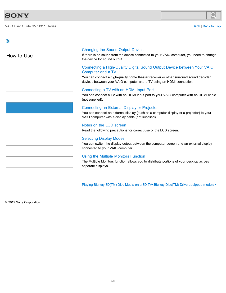 Peripheral device, How to use | Sony SVZ13116GXX User Manual | Page 50 / 411