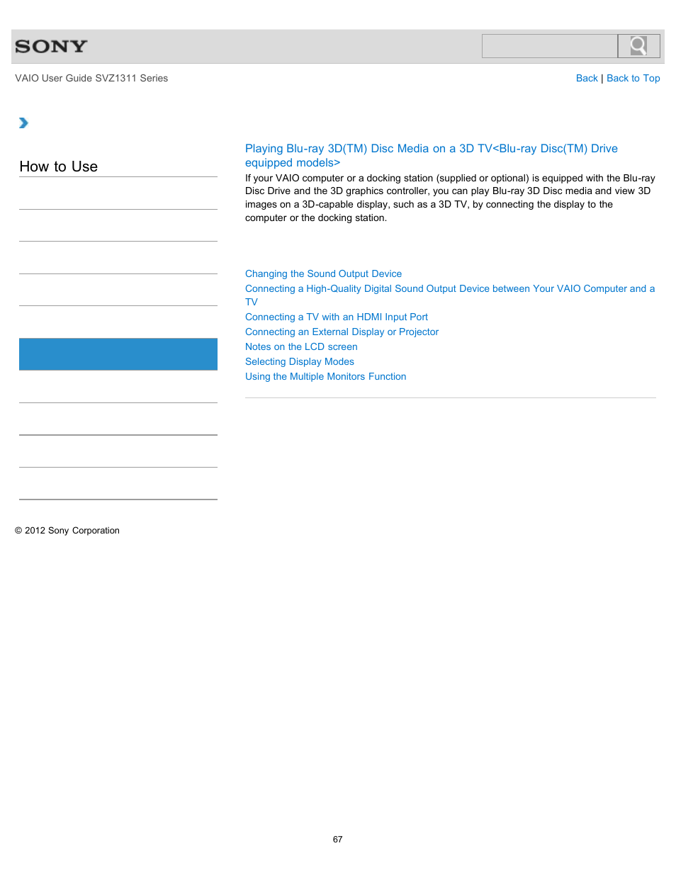 Peripheral device, How to use | Sony SVZ13116GXX User Manual | Page 67 / 411