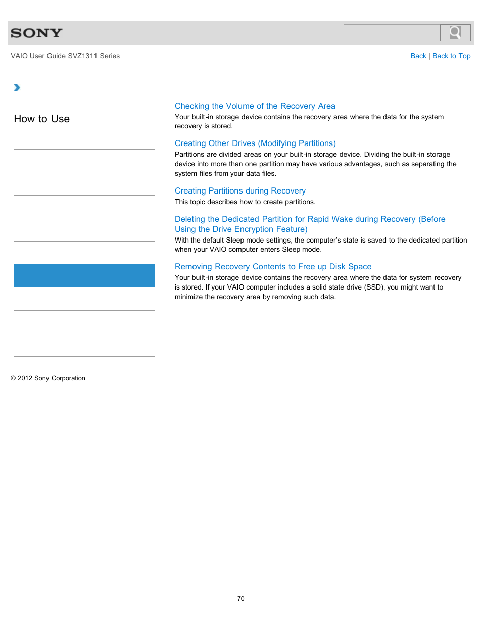 Built-in storage device, How to use | Sony SVZ13116GXX User Manual | Page 70 / 411