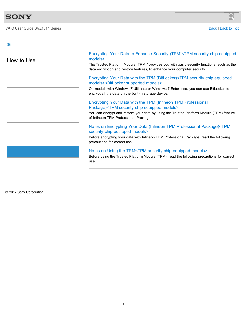 How to use | Sony SVZ13116GXX User Manual | Page 81 / 411