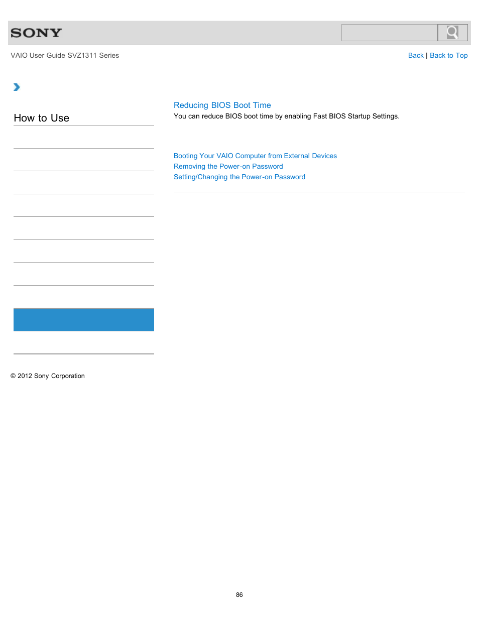 Bios, How to use | Sony SVZ13116GXX User Manual | Page 86 / 411