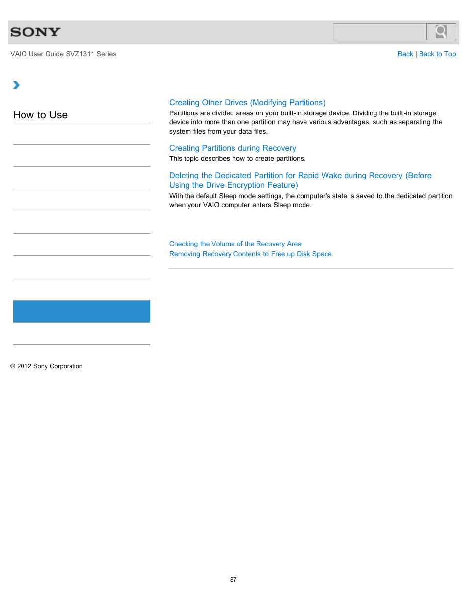 Built-in storage device, How to use | Sony SVZ13116GXX User Manual | Page 87 / 411