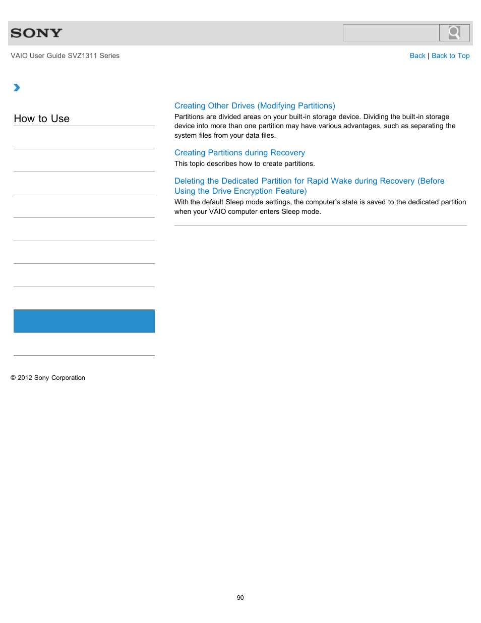 Partition, How to use | Sony SVZ13116GXX User Manual | Page 90 / 411