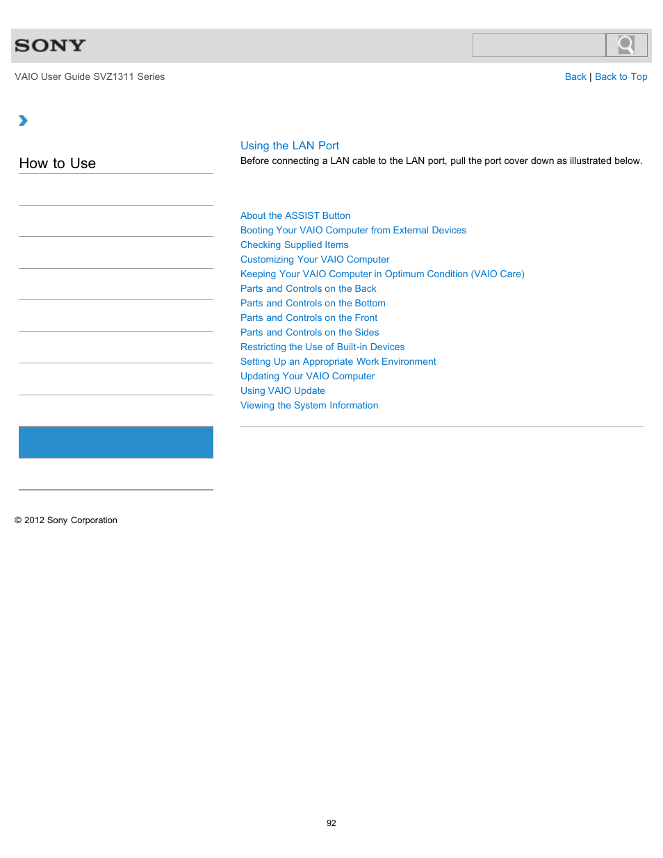 Vaio computer, How to use | Sony SVZ13116GXX User Manual | Page 92 / 411