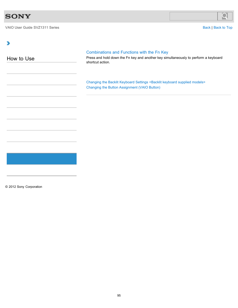 Keyboard, How to use | Sony SVZ13116GXX User Manual | Page 95 / 411